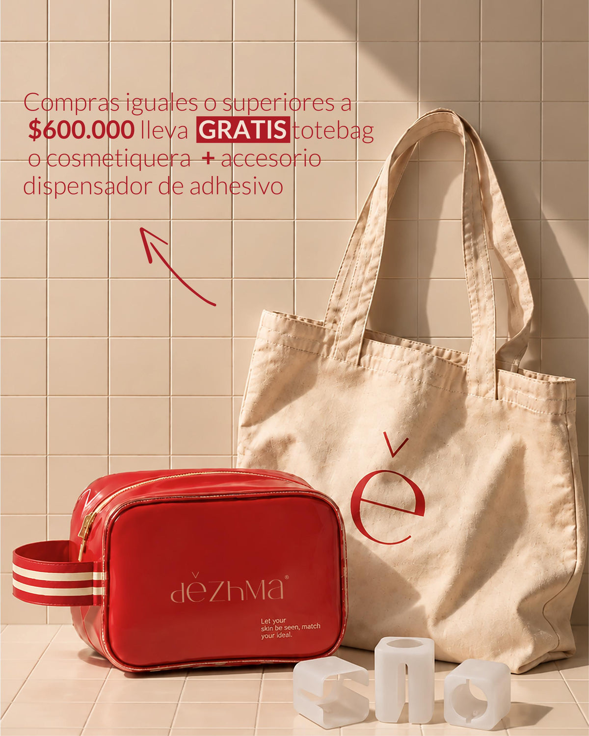 Tote Bag + cosmetiquera + accesorio dispensador de adhesivo